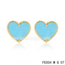 Imitation Van Cleef & Arpels Sweet Alhambra Heart Earrings Yellow Gold,Turquoise